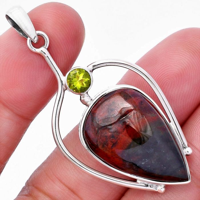 Blood Stone and Peridot Pendant SDP146685 P-1250, 16x25 mm