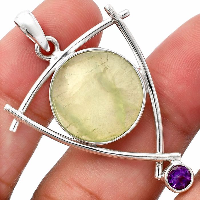 Prehnite and Amethyst Pendant SDP146754 P-1499, 17x17 mm