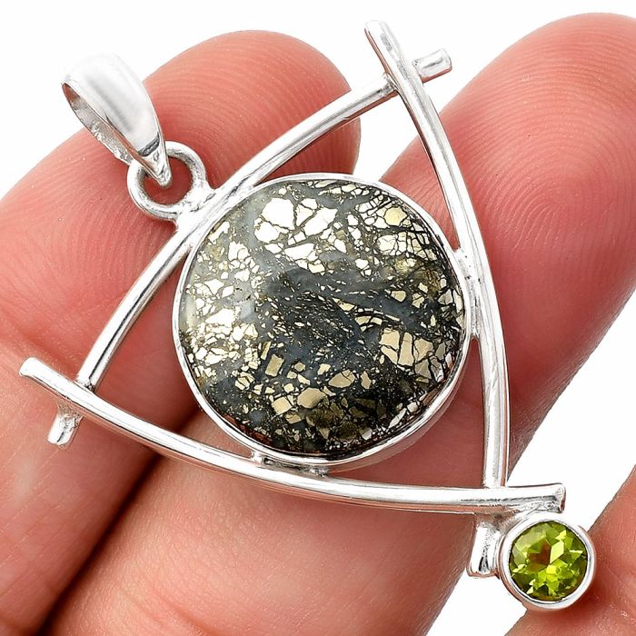 Nipomo Marcasite Agate and Peridot Pendant SDP146756 P-1499, 17x17 mm