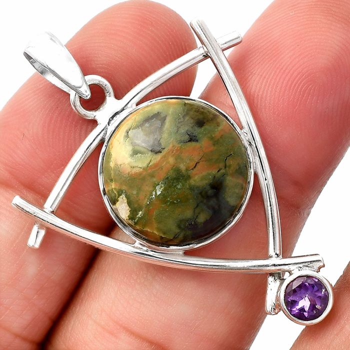 Rhyolite - Rainforest Jasper and Amethyst Pendant SDP146761 P-1499, 15x15 mm