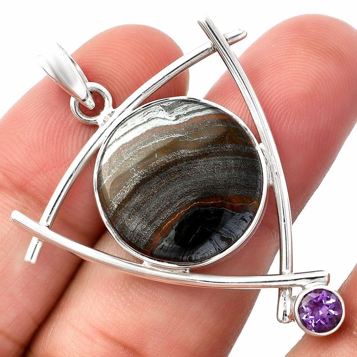 Iron Tiger Eye and Amethyst Pendant SDP146788 P-1499, 18x18 mm