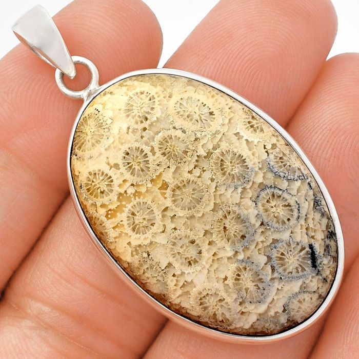 Flower Fossil Coral Pendant SDP147034 P-1001, 24x36 mm