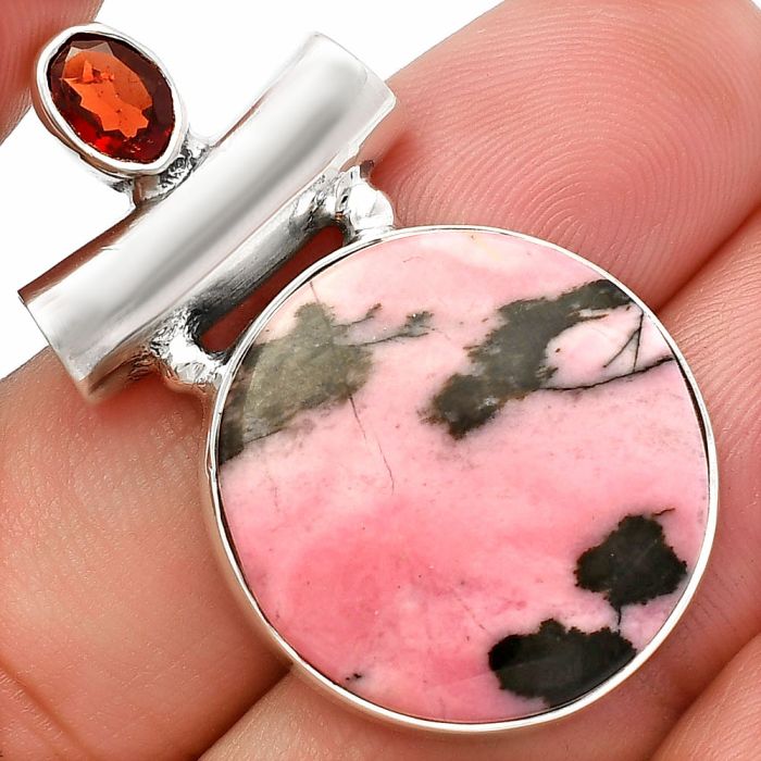 Rhodonite and Garnet Pendant SDP147172 P-1279, 21x21 mm