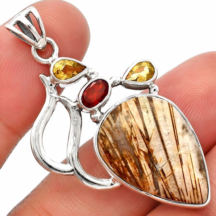 Stick Agate, Garnet & Citrine Pendant SDP147322 P-1290, 16x22 mm