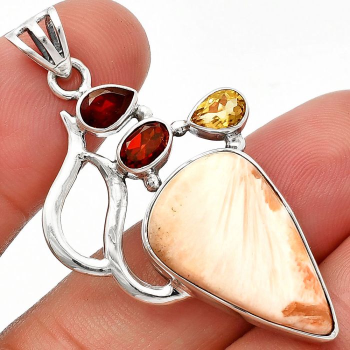 Orange Scolecite, Garnet & Citrine Pendant SDP147326 P-1290, 14x23 mm