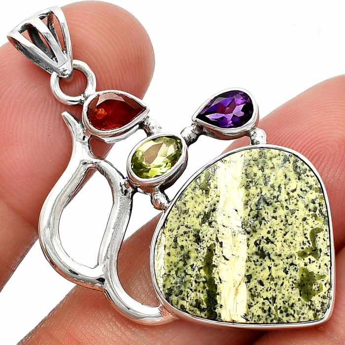 Natural Chrysotile, Peridot, Amethyst & Garnet Pendant SDP147329 P-1290, 19x19 mm