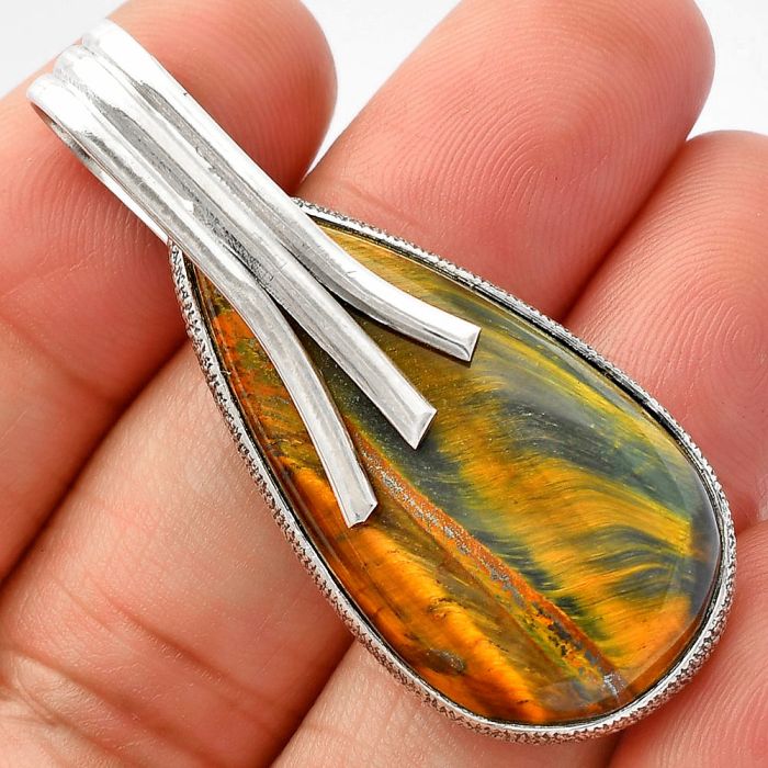 Blue Tiger Eye Pendant SDP147437 P-1167, 18x36 mm