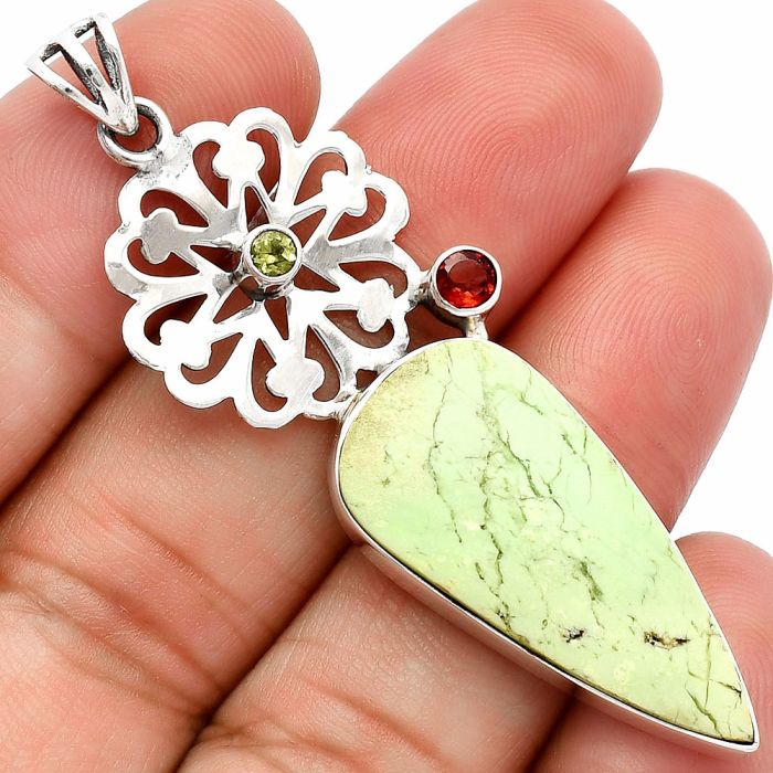 Lemon Chrysoprase, Garnet & Peridot Pendant SDP147479 P-1228, 14x30 mm