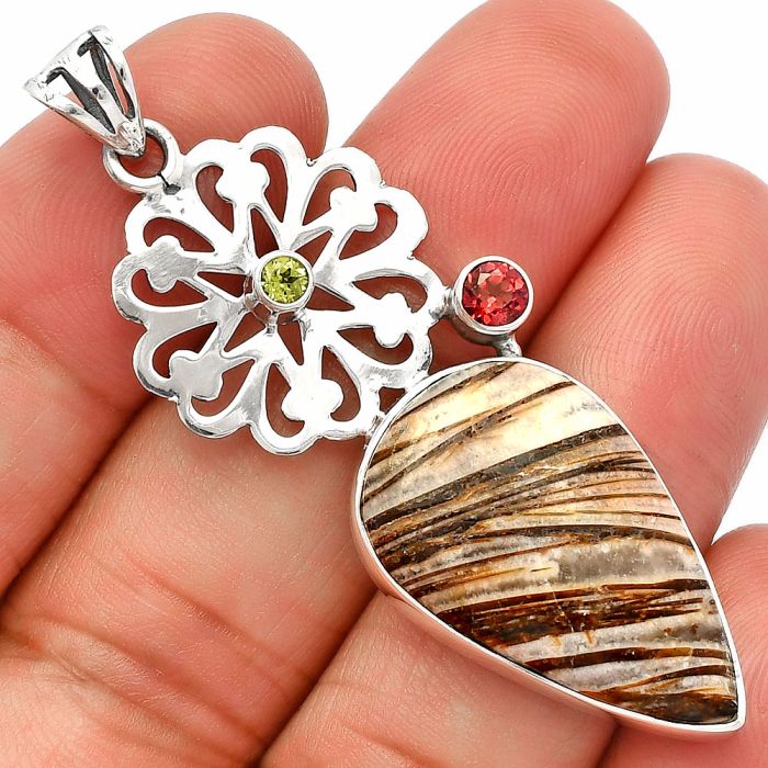 Stick Agate, Garnet & Peridot Pendant SDP147509 P-1228, 16x26 mm