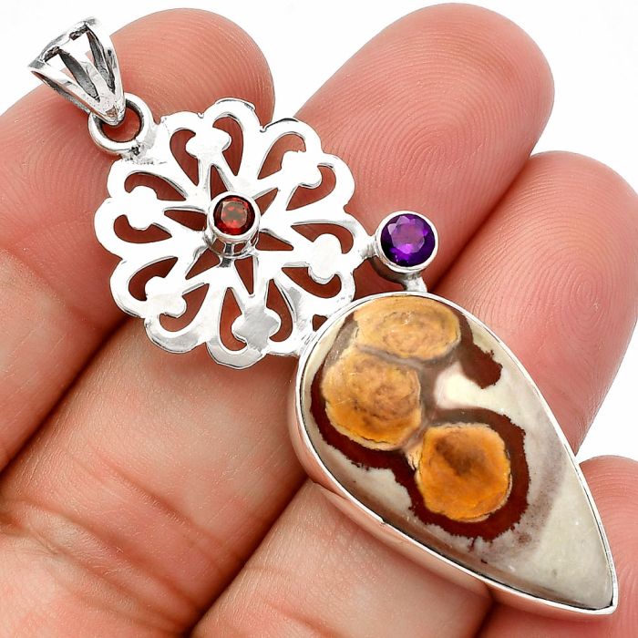 Coffee Bean Jasper, Amethyst & Garnet Pendant SDP147527 P-1228, 16x28 mm