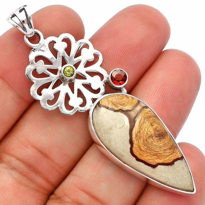 Coffee Bean Jasper, Garnet & Peridot Pendant SDP147528 P-1228, 14x30 mm