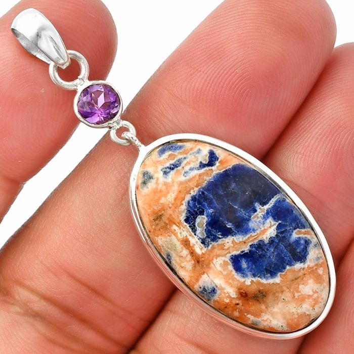 Sodalite and Amethyst Pendant SDP147575 P-1531, 16x28 mm