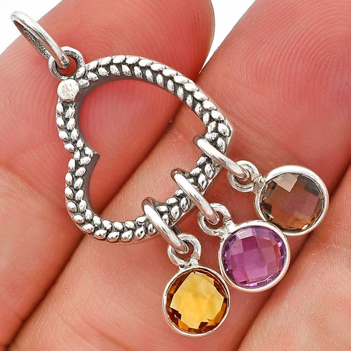 Valentine Gift Heart - Citrine, Amethyst & Smoky Quartz Pendant SDP147839 P-1731, 6x6 mm