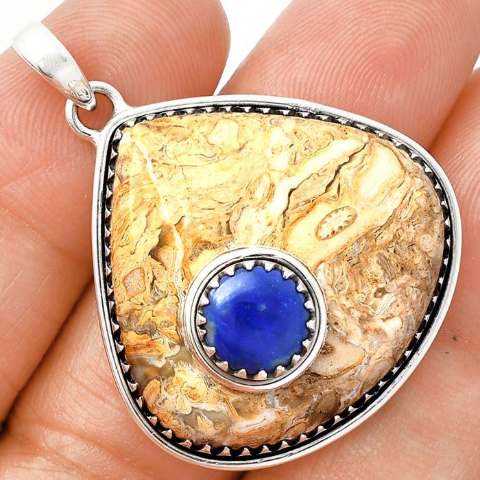 Rock Calcy and Lapis Lazuli Pendant SDP147992 P-1260, 28x28 mm