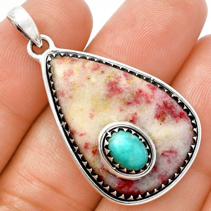 Cinnabar and Turquoise Pendant SDP148002 P-1260, 19x30 mm