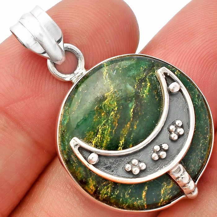 Crescent Moon - Green Fuchsite Pendant SDP148027 P-1719, 22x22 mm