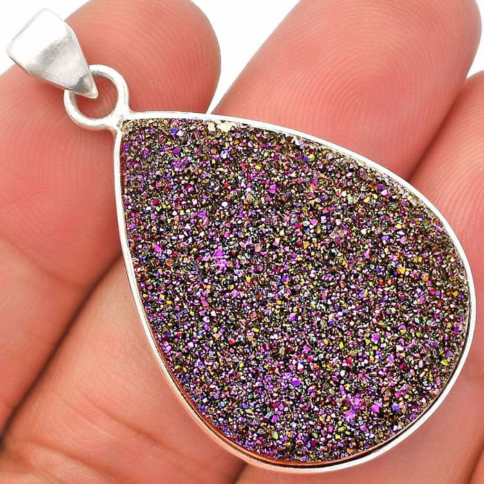 Titanium Druzy Pendant SDP148157 P-1001, 24x32 mm