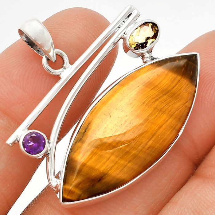 Tiger Eye and Citrine & Amethyst Pendant SDP148407 P-1286, 14x33 mm