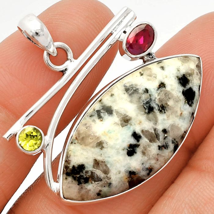 Sesame Jasper and Ruby & Peridot Pendant SDP148412 P-1286, 15x32 mm