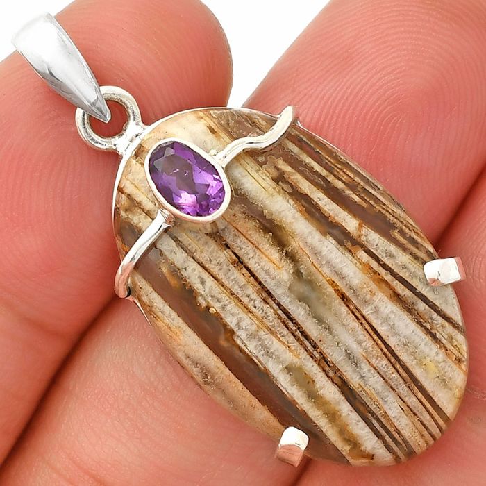 Stick Agate and Amethyst Pendant SDP148440 P-1386, 18x28 mm