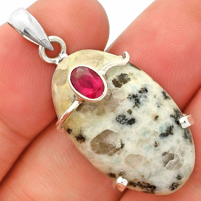 Sesame Jasper and Ruby Pendant SDP148464 P-1386, 16x27 mm