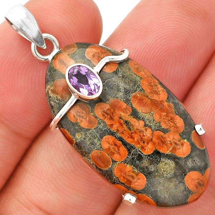 Peanut Obsidian and Amethyst Pendant SDP148471 P-1386, 18x32 mm