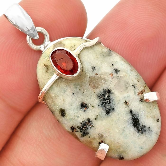 Sesame Jasper and Garnet Pendant SDP148474 P-1386, 18x27 mm