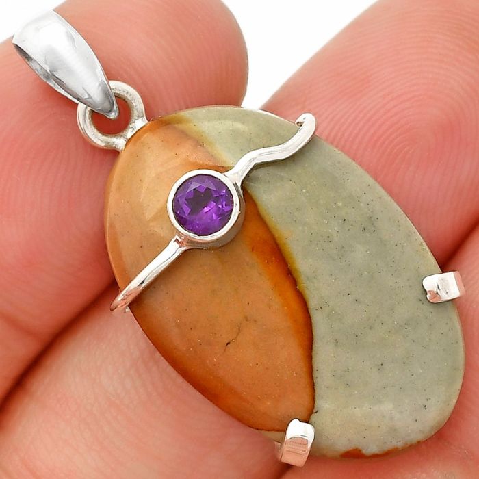 Polygram Jasper and Amethyst Pendant SDP148486 P-1386, 18x27 mm