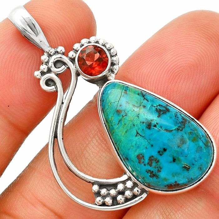 Shattuckite and Garnet Pendant SDP148734 P-1573, 14x22 mm