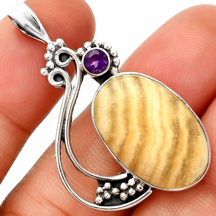 Honey Aragonite and Amethyst Pendant SDP148757 P-1573, 14x22 mm