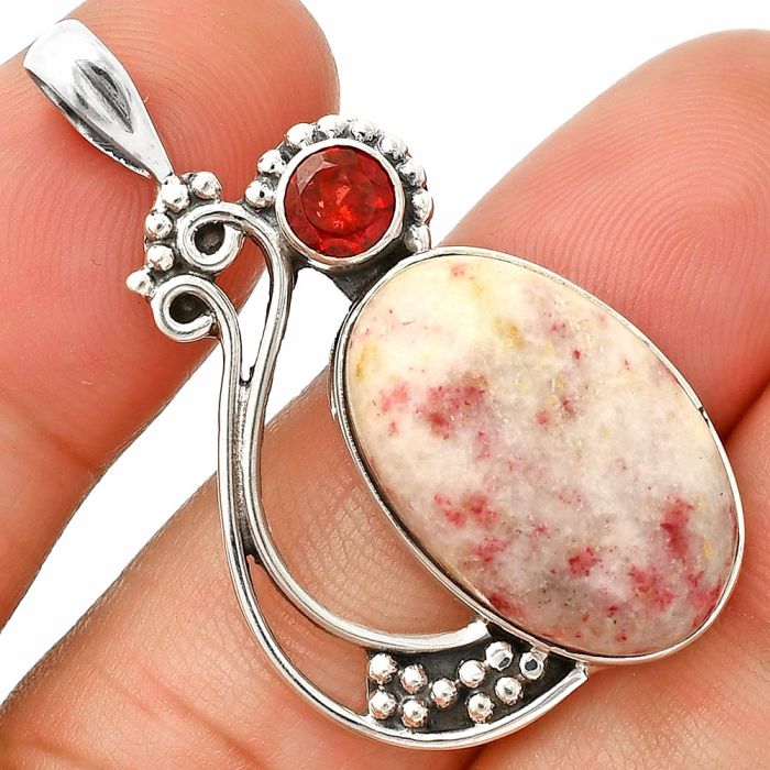 Cinnabar and Garnet Pendant SDP148764 P-1573, 14x21 mm