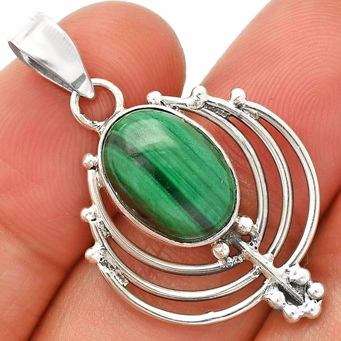 Lotus - Malachite Eye Pendant SDP148910 P-1702, 10x13 mm