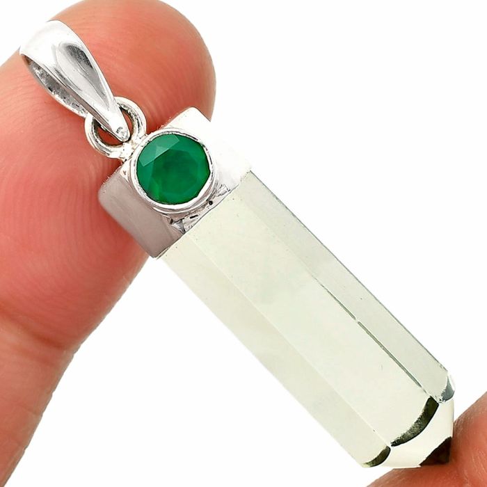 Point - Prasiolite (Green Amethyst) and Green Onyx Pendant SDP148970 P-1107, 8x27 mm