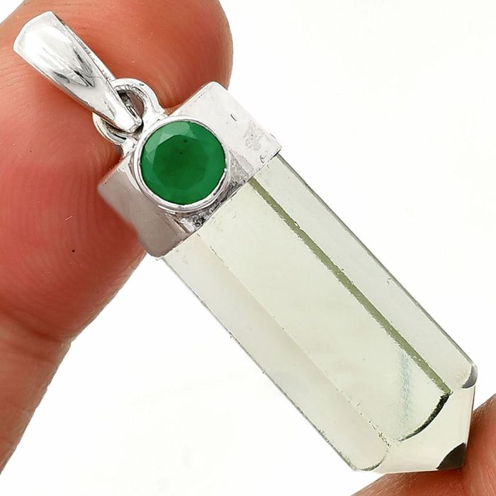 Point - Prasiolite (Green Amethyst) and Green Onyx Pendant SDP148973 P-1107, 9x25 mm