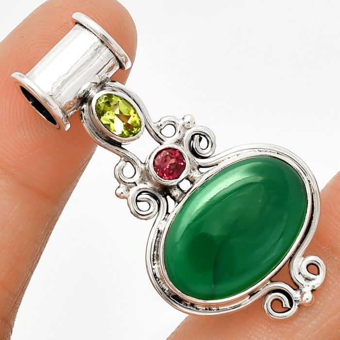 Green Onyx, Peridot & Garnet Pendant SDP149322 P-1448, 12x19 mm