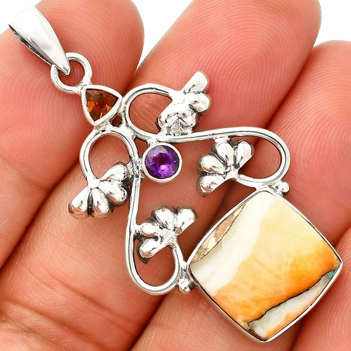 Spiny Oyster Turquoise, Mandarin Citrine & Amethyst Pendant SDP149478 P-1294, 14x14 mm