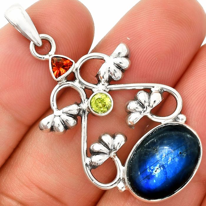 Blue Fire Labradorite, Mandarin Citrine & Peridot Pendant SDP149509 P-1294, 11x15 mm