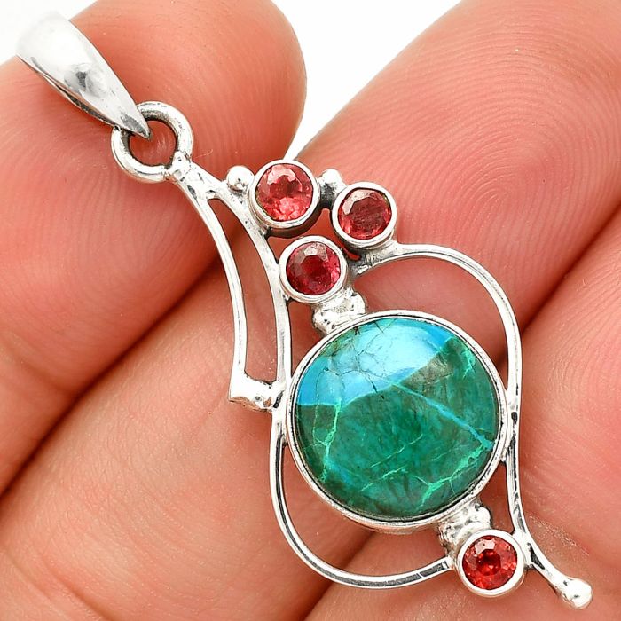 Azurite Chrysocolla and Garnet Pendant SDP149621 P-1037, 11x11 mm