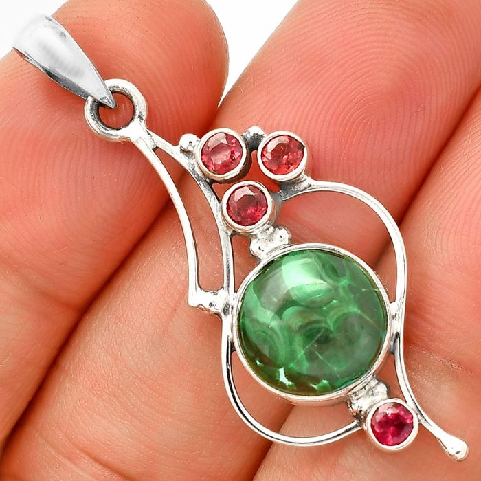 Malachite Eye and Garnet Pendant SDP149637 P-1037, 11x11 mm