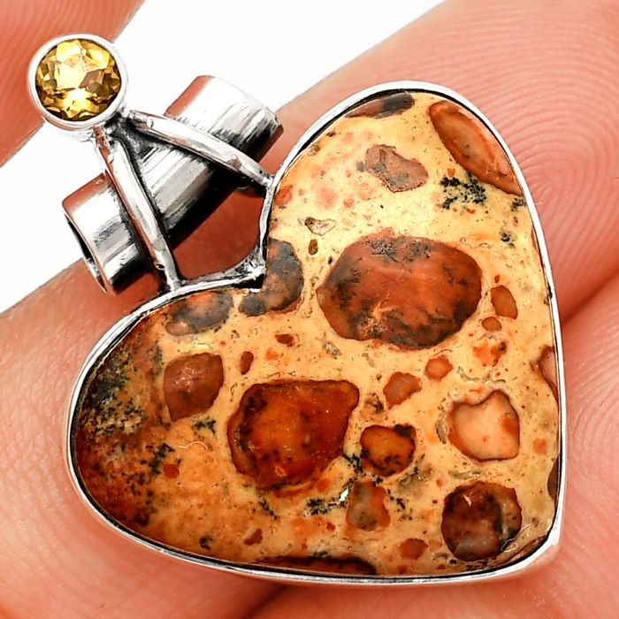 Heart - Leopardite Jasper and Citrine Pendant SDP149649 P-1159, 22x25 mm