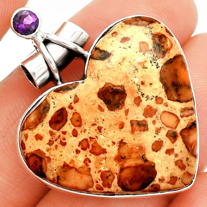 Heart - Leopardite Jasper and Amethyst Pendant SDP149665 P-1159, 26x29 mm