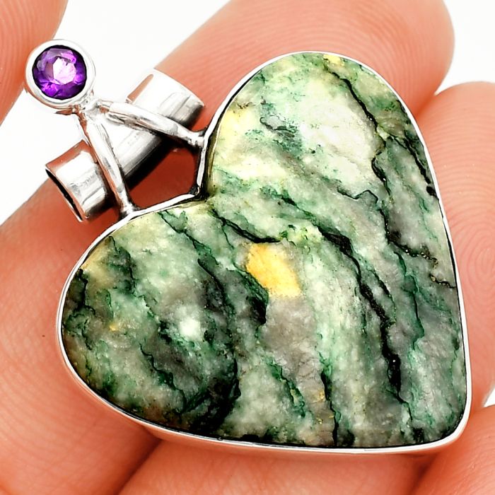 Heart - Green Mariposite and Amethyst Pendant SDP149666 P-1159, 27x28 mm