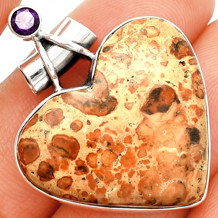 Heart - Leopardite Jasper and Amethyst Pendant SDP149723 P-1159, 26x29 mm