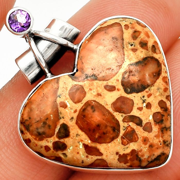 Heart - Leopardite Jasper and Amethyst Pendant SDP149726 P-1159, 24x27 mm