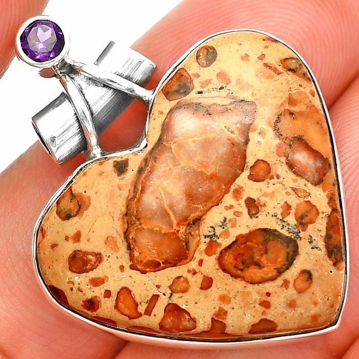 Heart - Leopardite Jasper and Amethyst Pendant SDP149747 P-1159, 25x28 mm