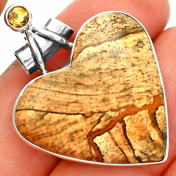 Heart - Picture Jasper and Citrine Pendant SDP149770 P-1159, 26x27 mm