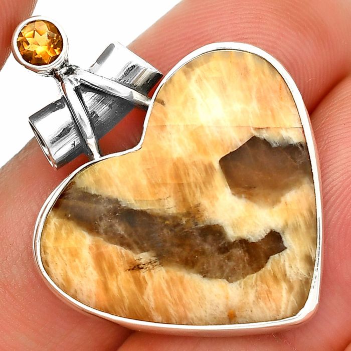 Heart - Septarian - Dragon Stone and Citrine Pendant SDP149788 P-1159, 22x25 mm