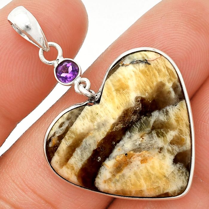 Heart - Septarian - Dragon Stone and Amethyst Pendant SDP150156 P-1098, 25x27 mm