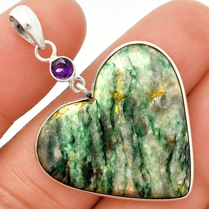 Heart - Green Mariposite and Amethyst Pendant SDP150160 P-1098, 29x30 mm