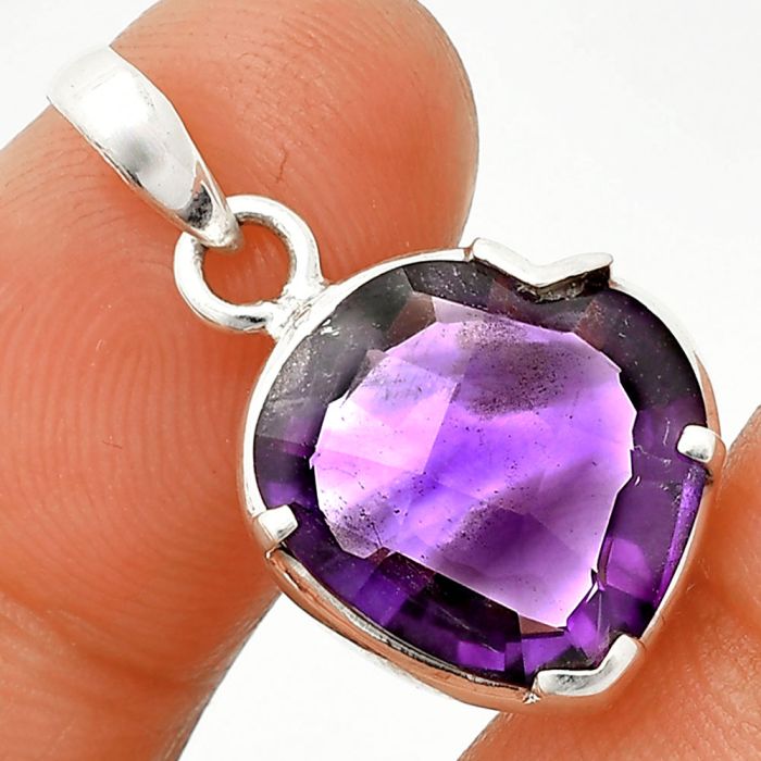 Heart - African Amethyst Checker Pendant SDP150222 P-1043, 16x16 mm